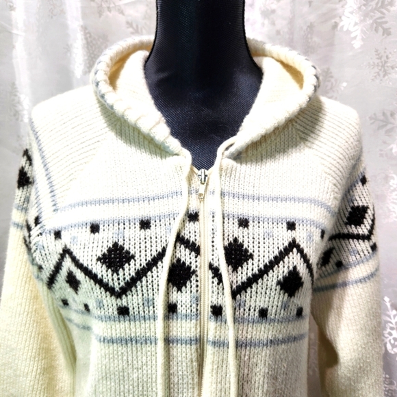 KITTY HAWK Knit Fair Isle Mohair Blend VTG Zip Hooded Sweater - Picture 6 of 12